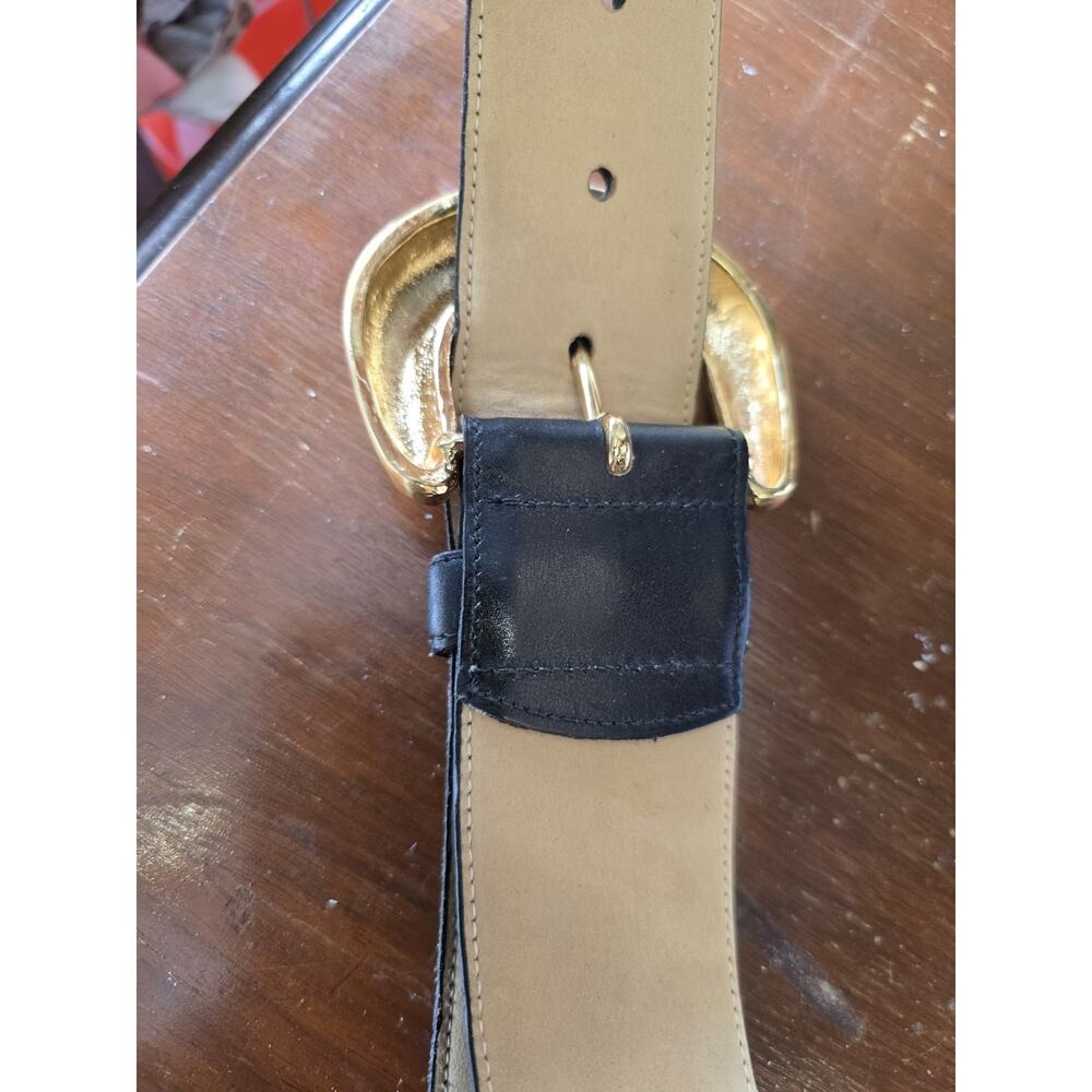 Neiman Marcus Vintage Belt Black Italian Leather Statement Belt Women's Medium - Picture 5 of 9